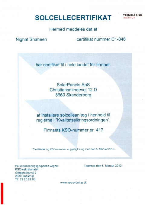 KSO Certifikat - SolarPanels ApS KSO Certifikat - SolarPanels ApS